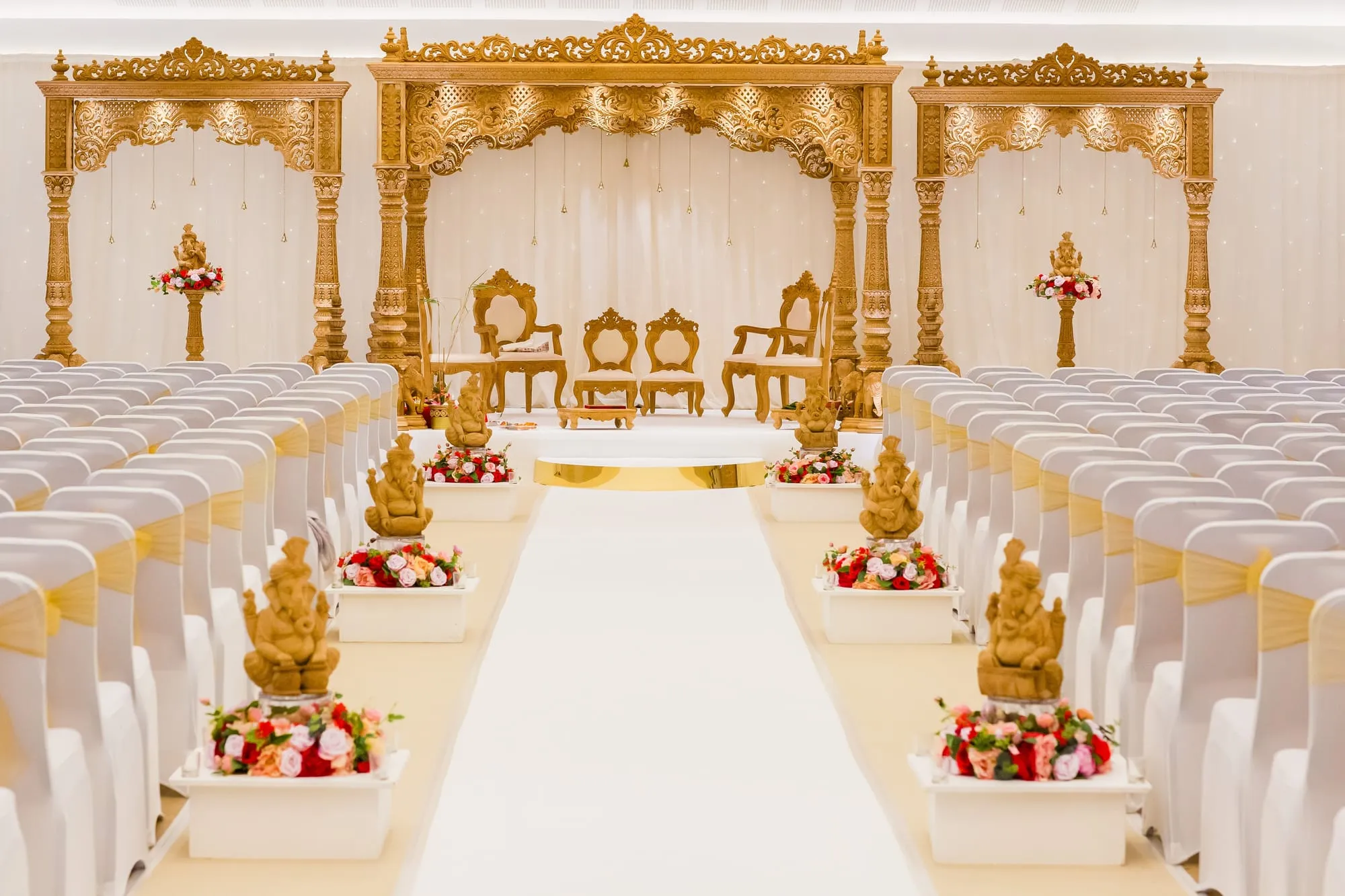 A mandap under construction in the workshop before it goes to the venue
